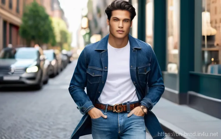 구찌와 루이비통의 벨트 비교 - Image Prompt 1: Confident Urban Style** 구찌와 루이비통의 벨트 비교 - Image Prompt 1: Confident Urban Style**